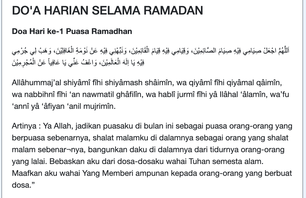 Doa Ramadhan Hari ke 1 sampai 30
